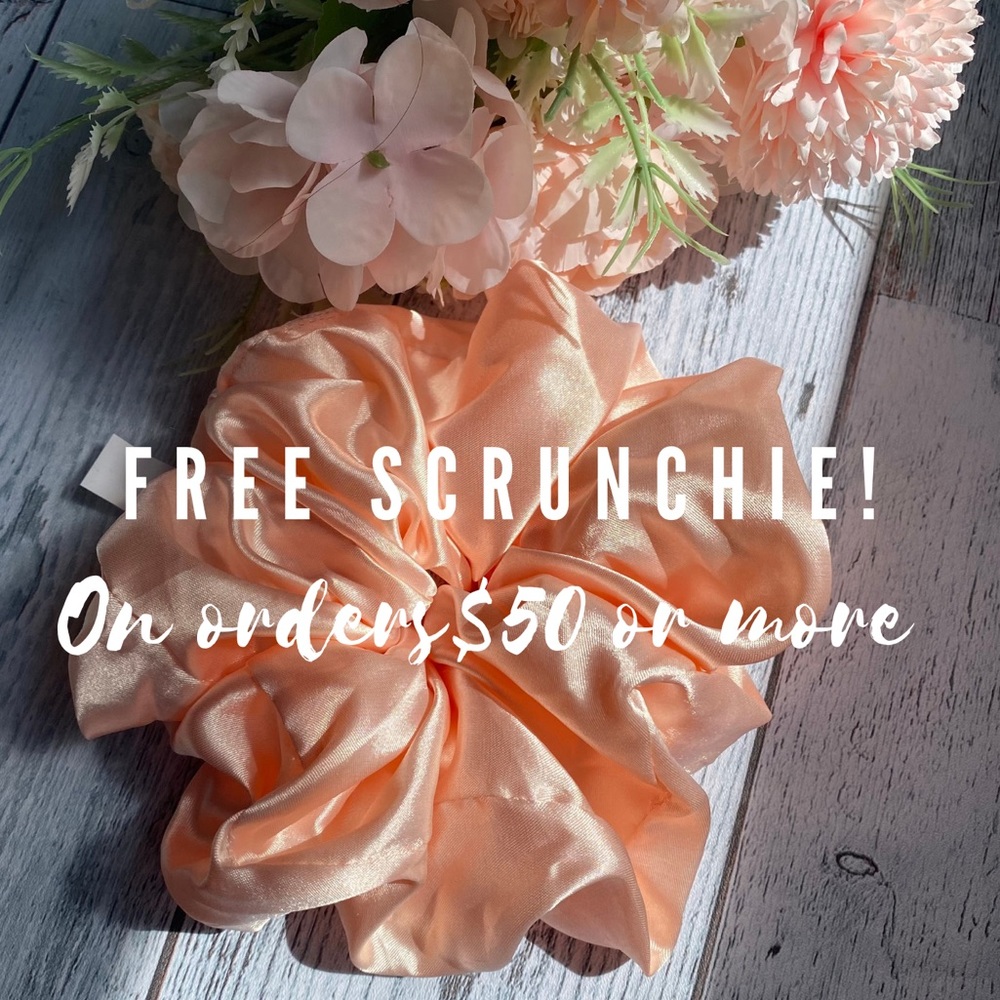 Free Large Pink Satin Scrunchie on orders over $50